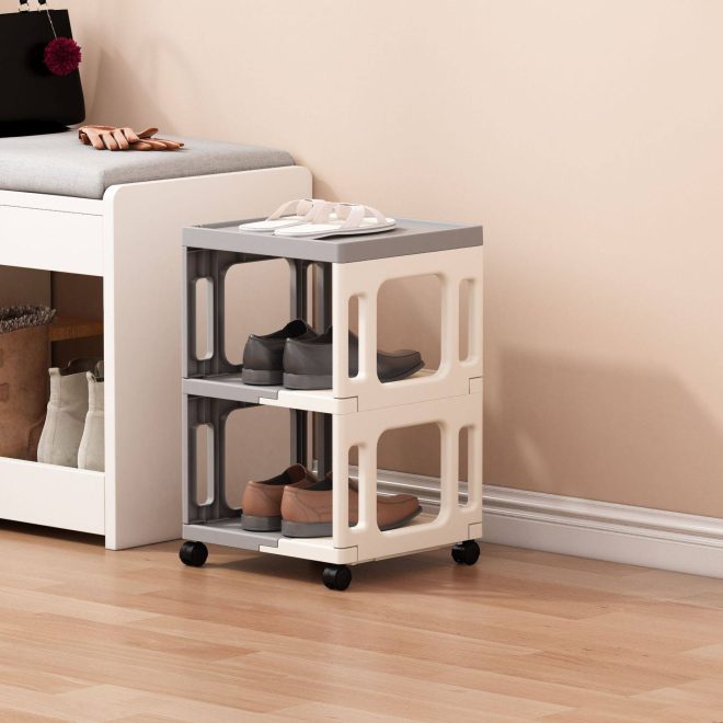 Stackable and Foldable 7-Layer Plastic Shoe Rack, Closet and Floor Storage Organizer, Narrow Shoe Display Rack for Store - Image 2
