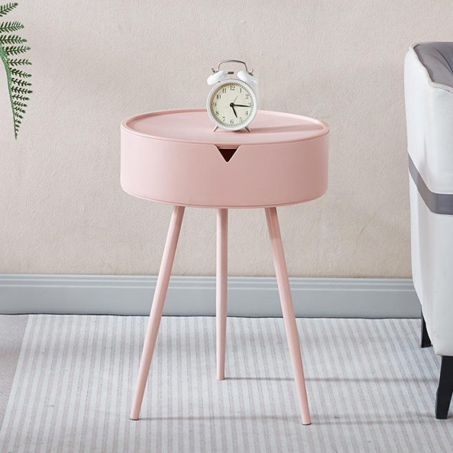 Modern Minimalist Small Round Table, Nightstand with Storage and Organizer - Image 2