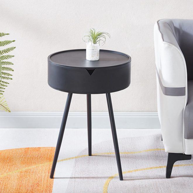 Modern Minimalist Small Round Table, Nightstand with Storage and Organizer - Image 3