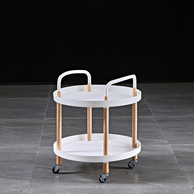 Nordic Luxury Mobile Table, Wooden Wheel Rack, Multifunctional Cart - Image 2