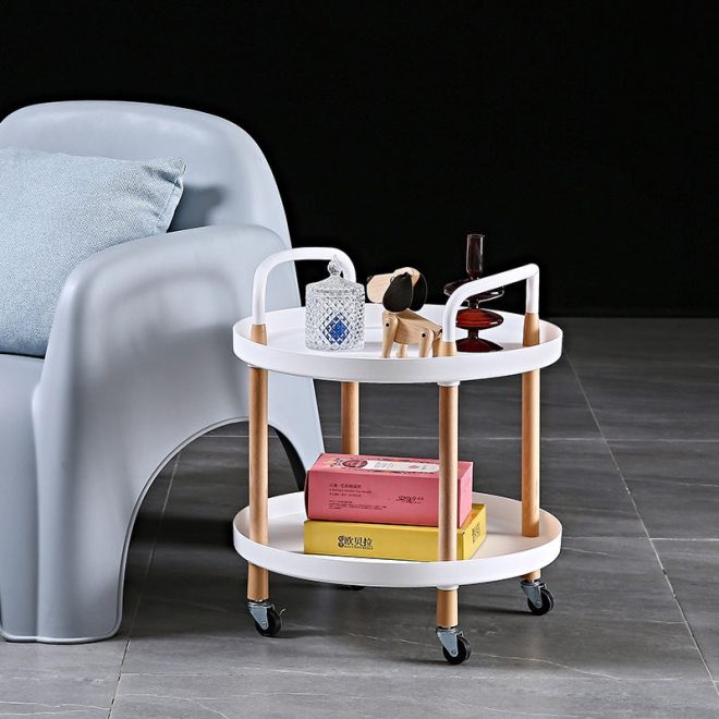 Nordic Luxury Mobile Table, Wooden Wheel Rack, Multifunctional Cart - Image 3