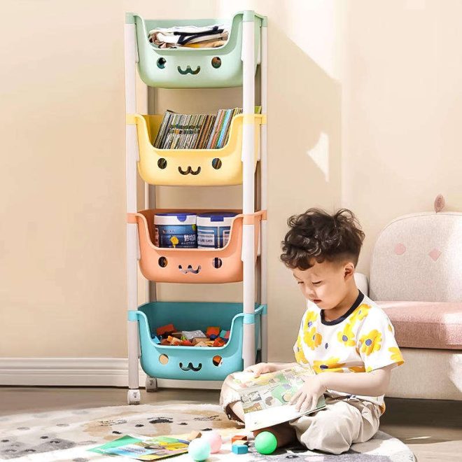 Children's Multi-layer Movable Bookshelf, Storage Rack for Toys and Books, Home Organizer