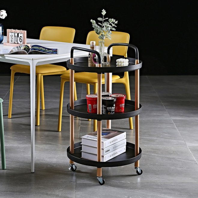 Nordic Luxury Mobile Table, Wooden Wheel Rack, Multifunctional Cart - Image 4